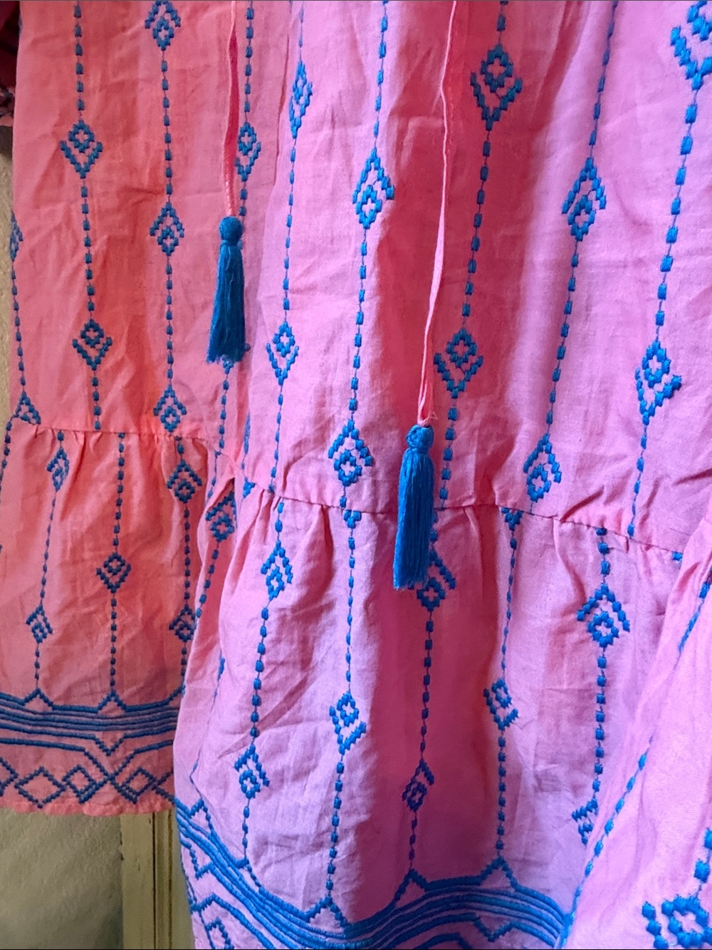 Umgee Pink Mini Dress with Blue Embroidered Trim - Picture 5 of 7